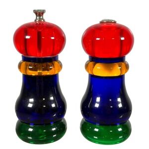 Vtg Olde Thompson Sunset Fiesta Acrylic Salt Pepper Mill Shaker Set Multicolor
